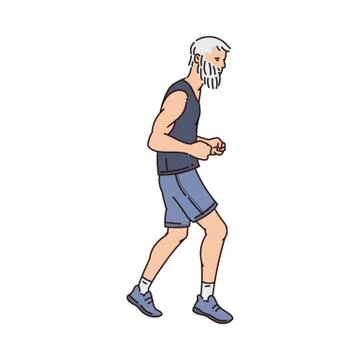 Old runner man running forward - side view of cartoon sport athlete Stock Illustration