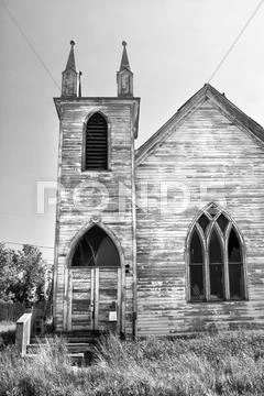 Old Rural Church on Canadian Prairies Stock Photos