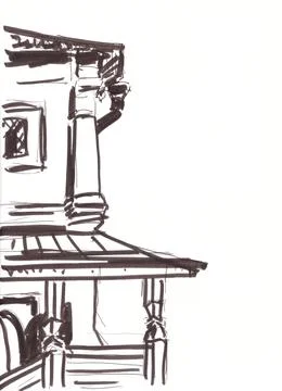 Old Russian building element, linear graphic drawing Ilustración de archivo