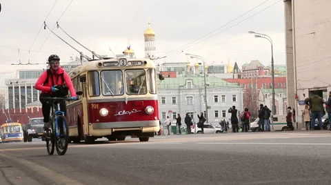 Old russian public transport Stock Footage 47014273