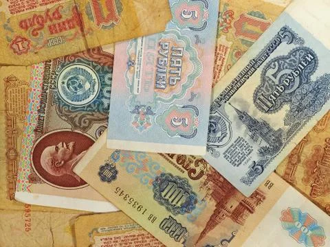 Old russian ruble banknotes.background. Stock Photos