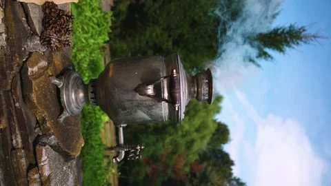 The old Russian Samovar for brewing tea, Russian traditions of tea drinking Stock Footage 159749389