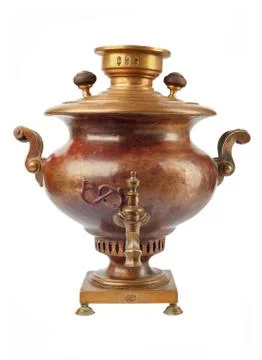 Old russian tea samovar isolated on white Stock Photos