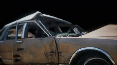 Old rusted crushed car Stock Footage 142547046