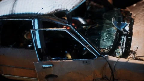 Old rusted crushed car 스톡 동영상 142718468