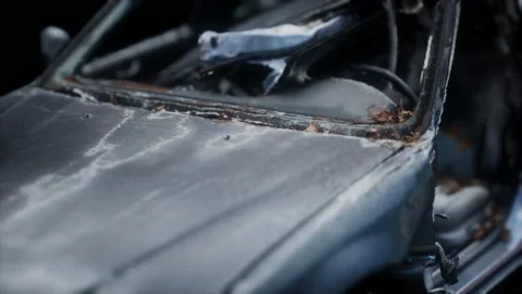 Old rusted crushed car Vidéo 143392448