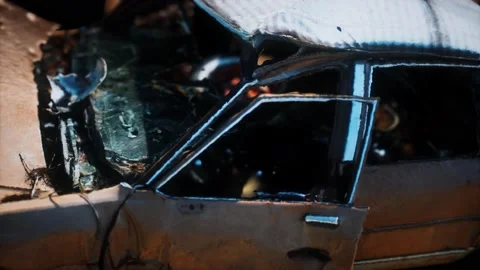 Old rusted crushed car Vídeo Stock 156468694