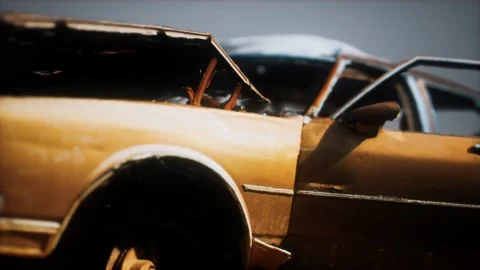 Old rusted crushed car 库存影片 162533951