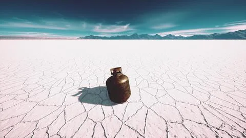 Old rusted danger gas container on salt lake Stock Illustration