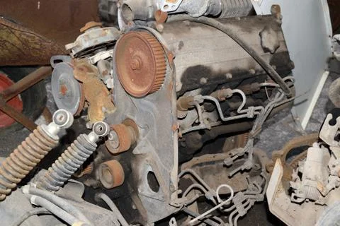 Old rusted engine ready for dismantling process Photos