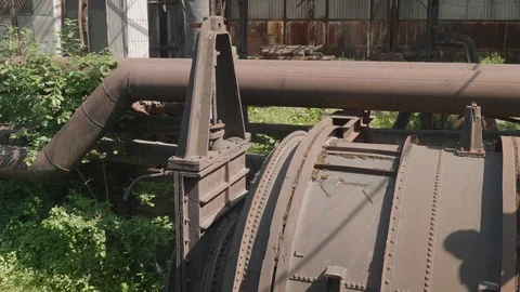 Old rusted metal constructions of the abandoned metallurgic plant. Stock Footage 121462294
