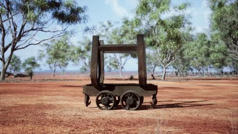 Old rusted Mining cart in desert Stock Illustration