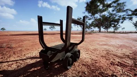 Old rusted Mining cart in desert Stock Illustration