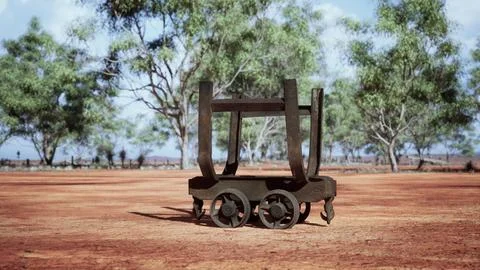 Old rusted Mining cart in desert Stock Illustration