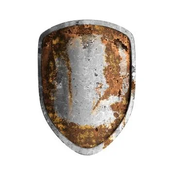 Old rusted shield isolated on white background. Illustrazione stock