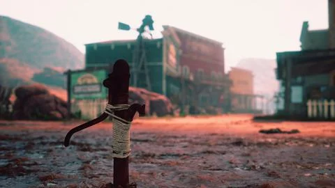 Old rusted water pump in Wild West town Illustration
