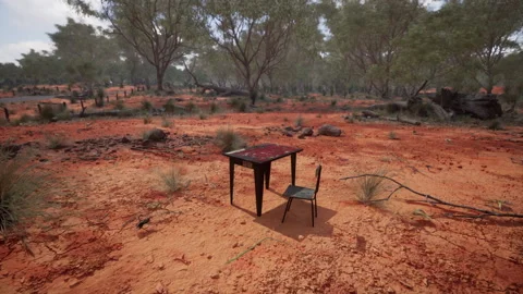 Old ruster metal table in desert Stock Footage 231972812