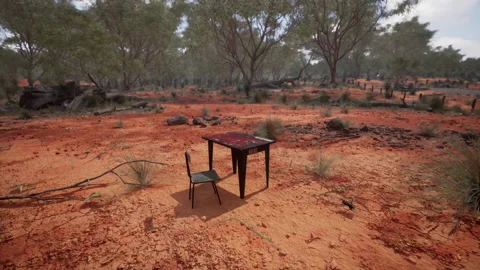 Old ruster metal table in desert Stock Footage 233975556