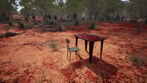 Old ruster metal table in desert Video stock 236410540