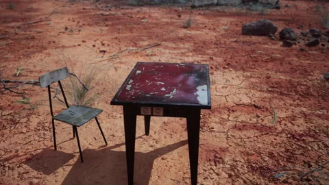 Old ruster metal table in desert Stock Footage 237881722