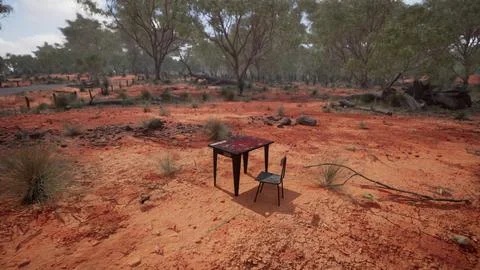 Old ruster metal table in desert Stock Illustration