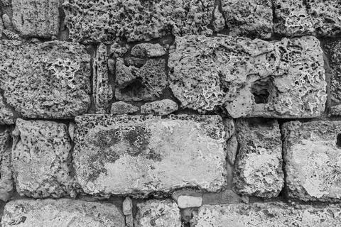 Old Rustic Brick Wall. Black and white Photo 스톡 사진