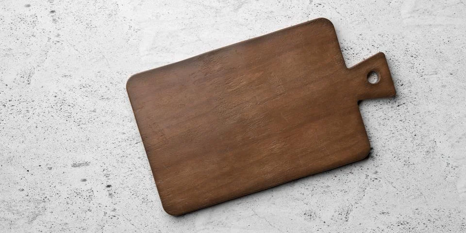 Old rustic empty wooden cutting or chopping board on concrete table backgro.. Stock Illustration
