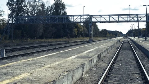 Old rustic industrial empty platform of railway station Stock-Footage 94112005
