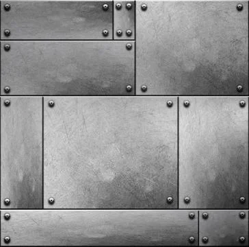 Old rustic metal plates with rivets seamless background or texture Stock Photos