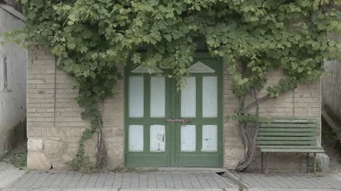 Old rustic wine cellar door and bench in Villany Hungary Stock Footage 339884147