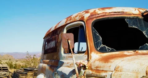 Old Rusty Abandoned Car in Ghost Town Stock Footage 73124581