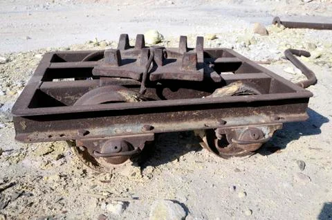 Old rusty abandoned machinery at a mining plant, Greece Stock Photos