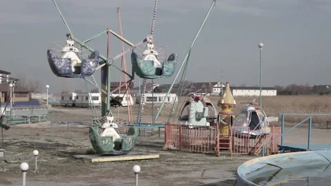 Old rusty abandoned playground. Deserted. post apocalypse Stock Footage 194536815