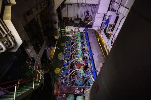 Old rusty abandoned ship engine room 스톡 사진