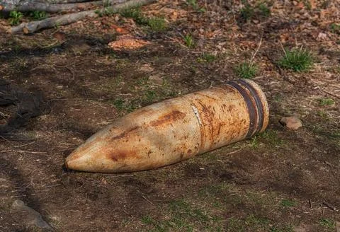 Old rusty artillery shell, bomb Stock Photos