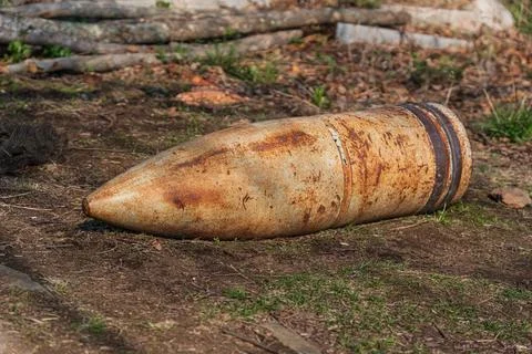 Old rusty artillery shell, bomb Stock Photos