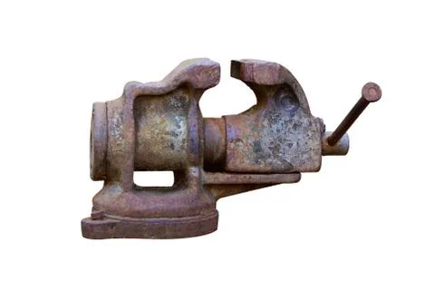 Old rusty bench vise isolated on white background Stock Photos