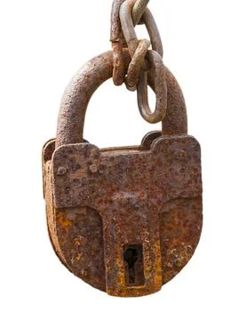 Old rusty big padlock isolated on white background Stock Photos