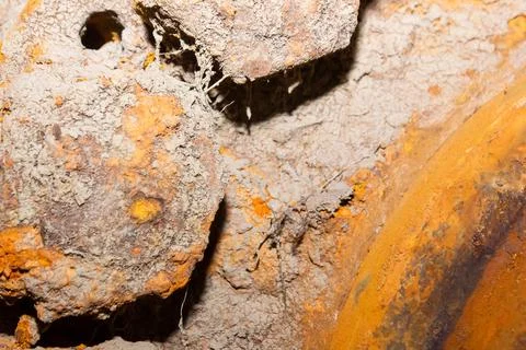 Old rusty bolt and nut on steel background Stockfoto's
