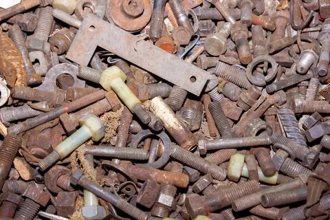 Old rusty bolt and nut on steel background 스톡 사진