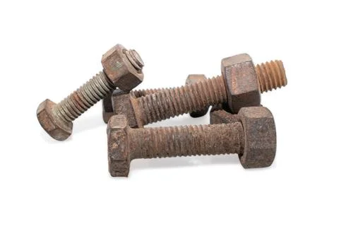 Old rusty bolt and nut over isolated on white background 스톡 사진
