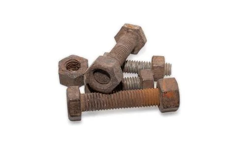 Old rusty bolt and nut over isolated on white background Stock-Fotos