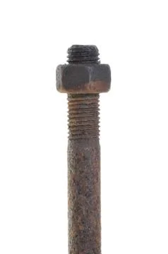 Old rusty bolt with nut isolated on white background Stock Photos