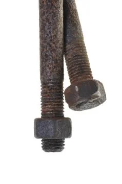 Old rusty bolts with nuts Foto stock