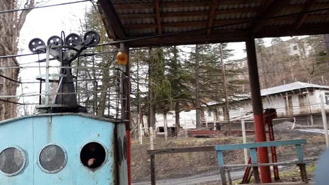 Old rusty cable car system in mining town Chiatura Vidéo 106816676