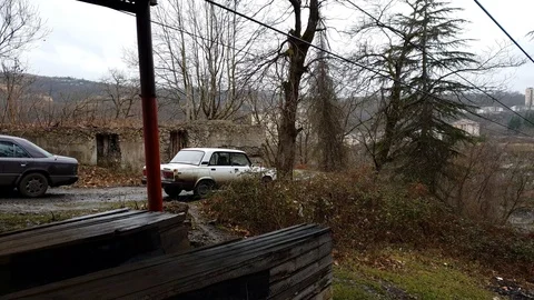 Old rusty cable car system in mining town Chiatura Vidéo 106866092