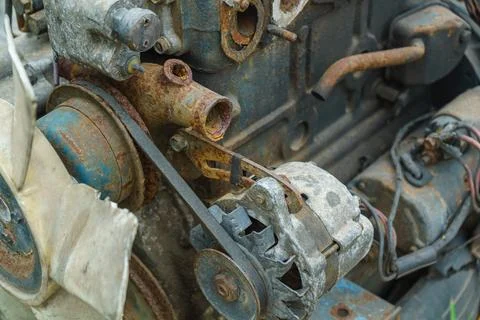 Old rusty car engine close up Stock Photos