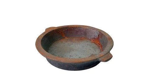 Old Rusty Cast Iron Pan Isolated on White Stock Photos