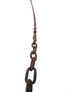 Old rusty chain. Perspective shape. Isolated on a white background. Foto stock