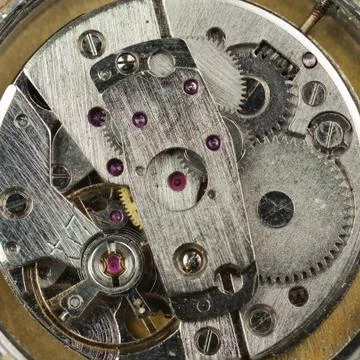 Old rusty clockwork. macro shot. Stock Photos